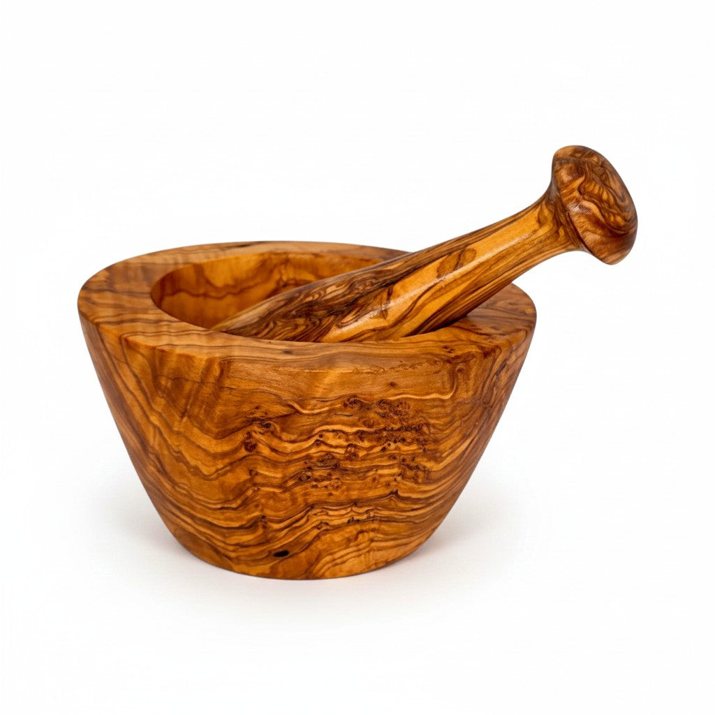 Artisan Olive Wood Mortar and Pestle Set – Hand-Carved Natural Spice Grinder & Herb Crusher – Rustic Kitchen Essential (Sizes 8cm to 16cm)