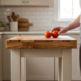 Compact Olive Wood Kitchen Island Cart - Small Butcher Block Prep Table 60cm