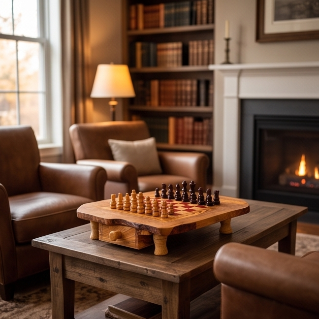 Handcrafted Olive Wood Chess Set with Drawer | Live Edge Red or Black ...