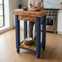 Compact Olive Wood Kitchen Island Cart - Small Butcher Block Prep Table 60cm