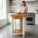 Compact Olive Wood Kitchen Island Cart - Small Butcher Block Prep Table 60cm